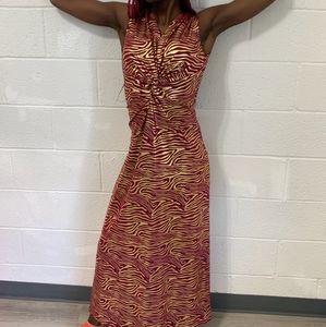 Y2k Elegant Gold and Fuschia Zebra Print Dress Wendy Glez
